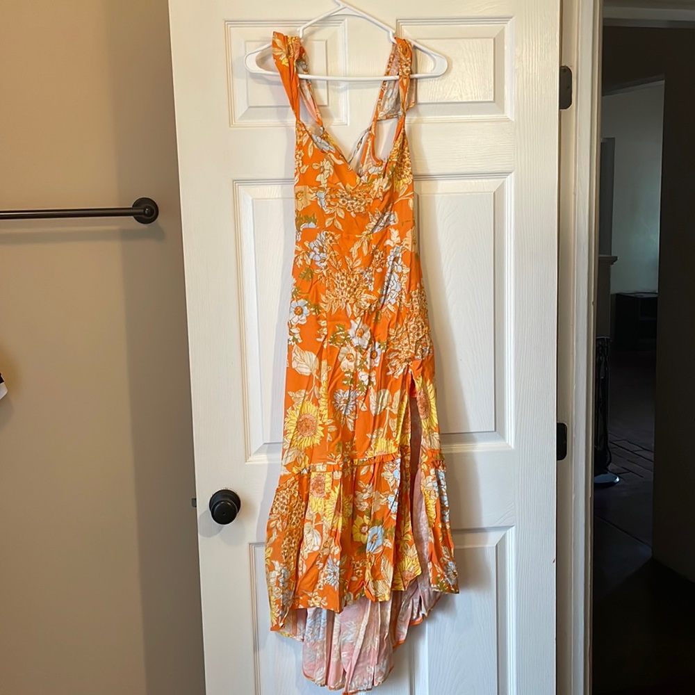 Urban Outfitters Siren Orange Floral Midi Dress size Small